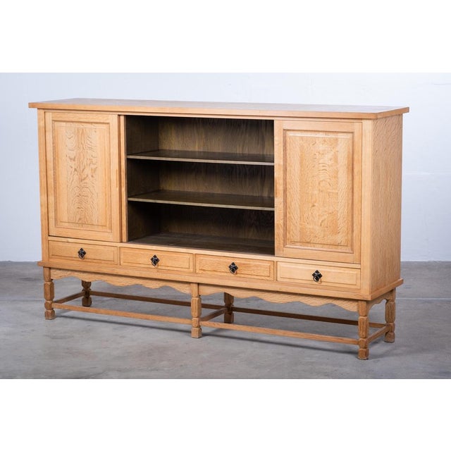 Brutalist Oak Sideboard attributed to Henning Kjærnulf, Denmark, 1960s For Sale - Image 12 of 18