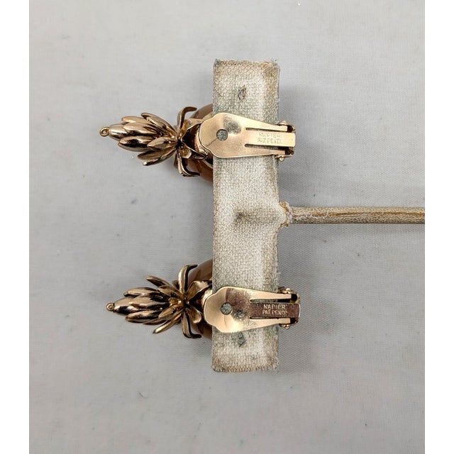 1950s Vintage 1950s Signed Napier Goldtone Peach "Moonglow" Clip Earrings -2 Pieces For Sale - Image 5 of 6