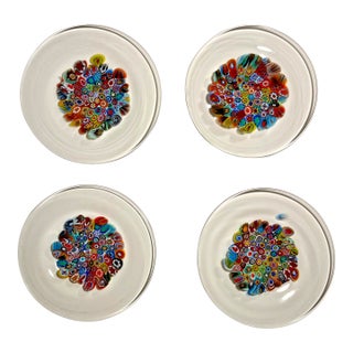 Set of 4 Vintage Murano Gambaro & Poggi Millefiori Glass Plates - Made in Italy For Sale