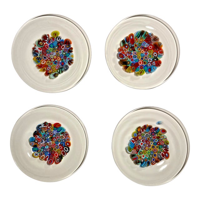 Set of 4 Vintage Murano Gambaro & Poggi Millefiori Glass Plates - Made in Italy For Sale