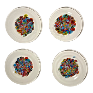 Set of 4 Vintage Murano Gambaro & Poggi Millefiori Glass Plates - Made in Italy