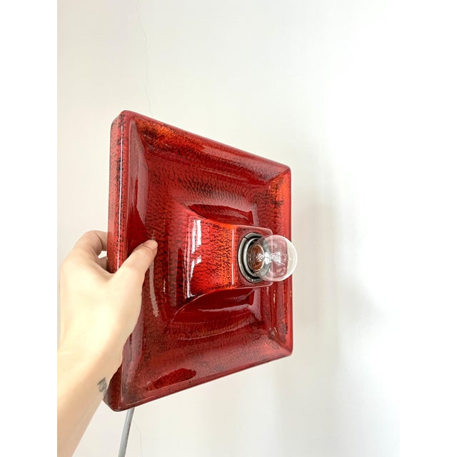 Mid-Century Modern Vintage Fat Lava Square Red Ceramic Wall Lamp by Hustadt Leuchten, Germany, 1970s For Sale - Image 3 of 11