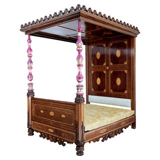 19th Century Mahogany and Porcelain 4 Poster Bed For Sale