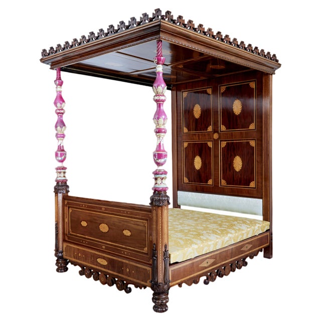 19th Century Mahogany and Porcelain 4 Poster Bed For Sale