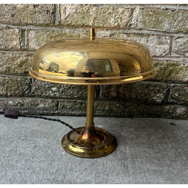 Vintage Italian Brass Table Lamp, 1940s - 1950s. This vintage brass table lamp features a mushroom style brass dome shade...