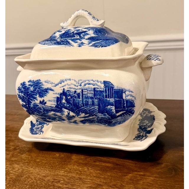 Eggshell Trimont Ware Blue and White Castle Transfer Tureen Set - 3pcs For Sale - Image 8 of 12