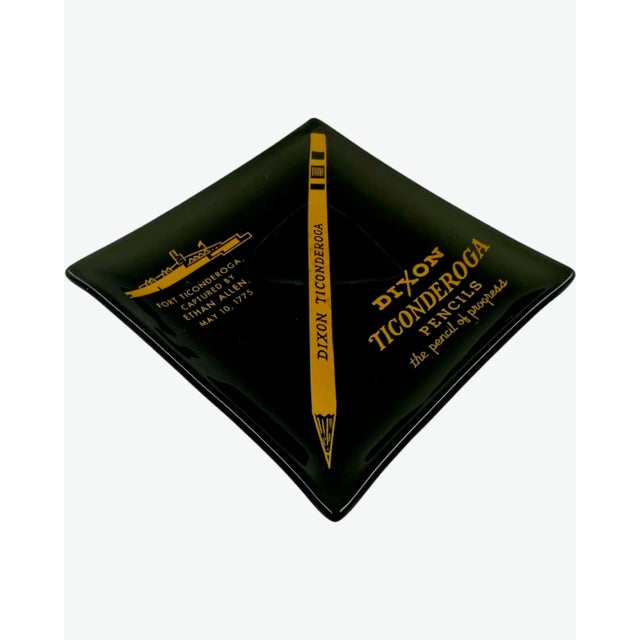 Mid-Century Modern Vintage Dixon Ticonderoga Pencils Glass Ashtray Dish For Sale - Image 3 of 9