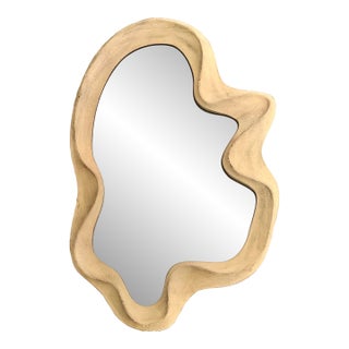 Vintage Boho Abstract Wood Mirror For Sale