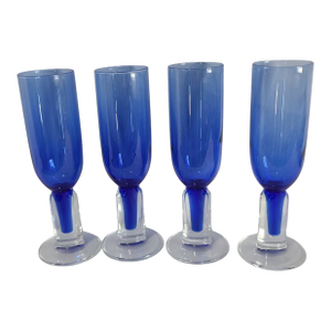 Vintage Royal Blue Italian Bormioli Rocco Art Glass Mimoza Cocktail Glasses- Set of 4
