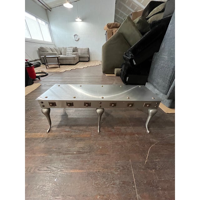 Mid-Century Modern Stainless With Brass Footman Cocktail Coffee Table For Sale - Image 12 of 12