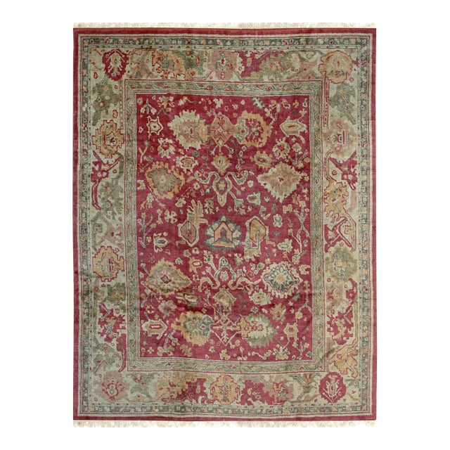 Opulent Mohair Oushak Red Hand-Knotted Rug Carpet With Allover Floral Design For Sale