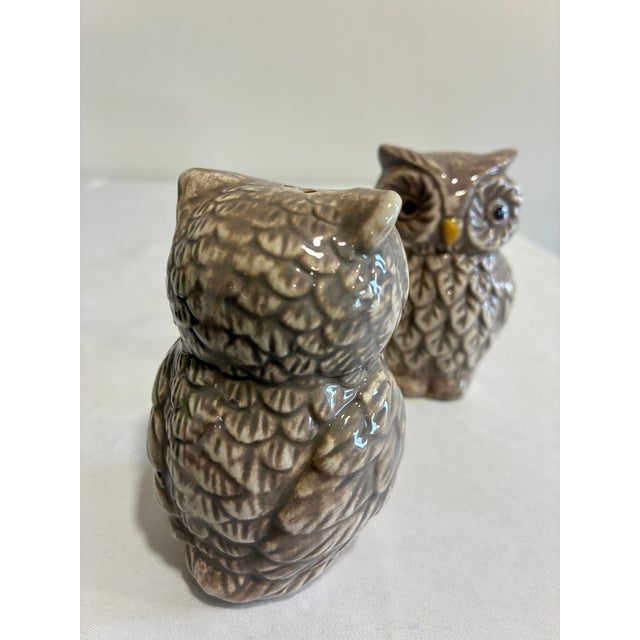 Mid-Century Modern Vintage Ceramic Owl Salt and Pepper Shakers — A Pair For Sale - Image 3 of 10