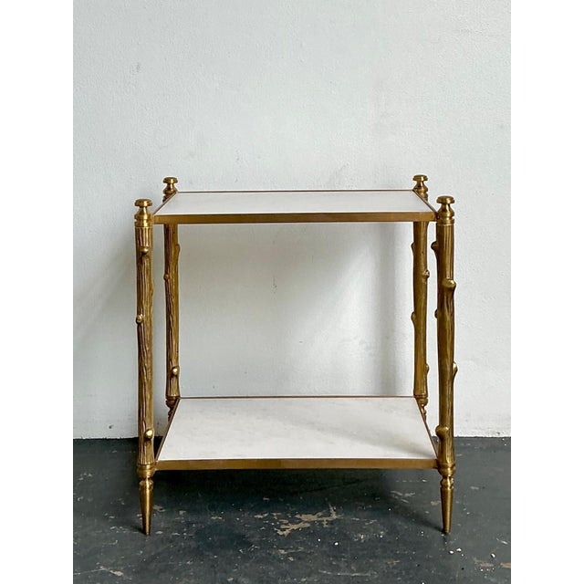 Vintage Brass Faux Bois Two-Tier Table For Sale In West Palm - Image 6 of 12