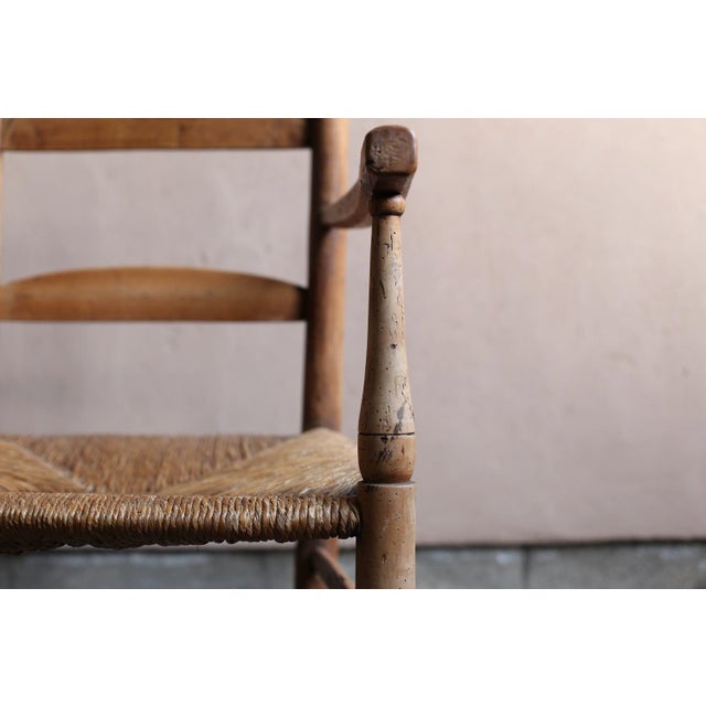 Wood Antique Primitive Arm Rash Chair From France For Sale - Image 7 of 11