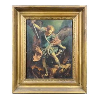 After Guido Reni, "The Archangel Michael Defeating Satan" Oil on Canvas Painting For Sale