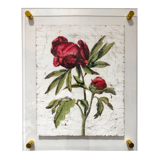 Red Peony - Hand Textured Red Flower For Sale