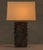 Marbled Vertical Studded Lamp by Lika Moore. Materials: Marble patinated bronze, cream color silk shade. Fabric covered...