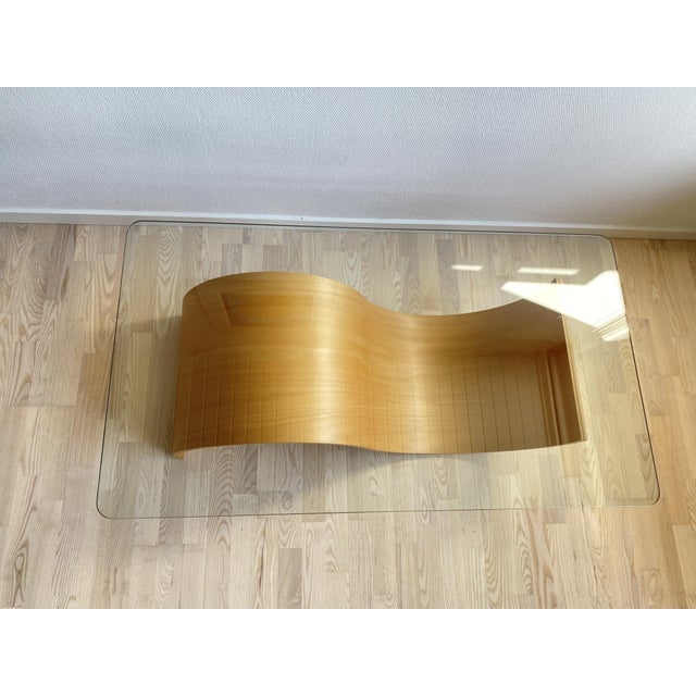Wave Coffee Table in Beech and Glass by Hjellegjerde, Norway, 1990s For Sale - Image 13 of 16