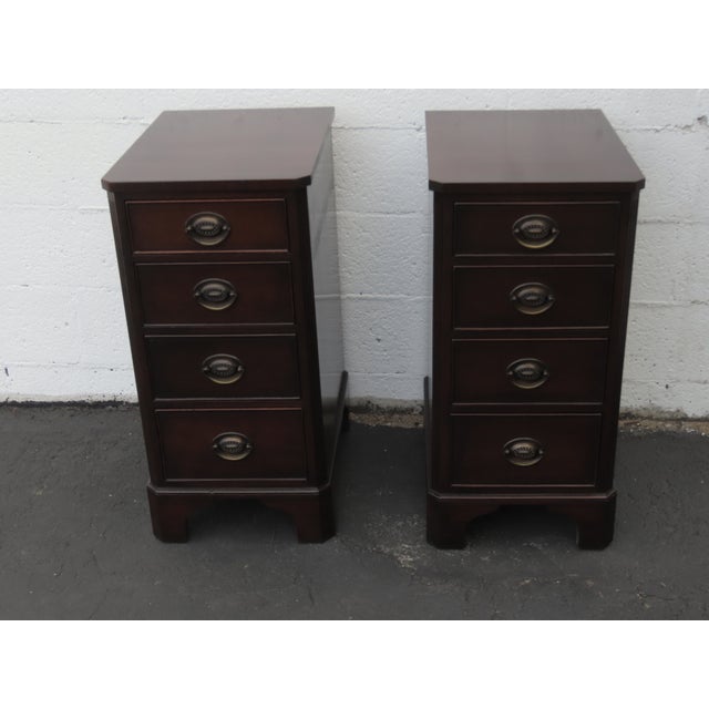 Kindel Tall and Narrow Mahogany Nightstands End Bedside Tables a Pair 6443 For Sale - Image 10 of 17