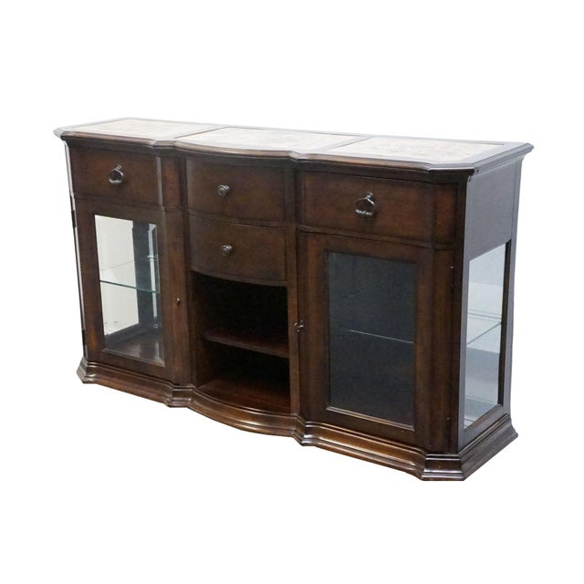 AMERICAN SIGNATURE 66" Display Console / Media Cabinet w. Paneled Granite Top 8155-320 34.75" High 66" Wide 17.75" Deep We...