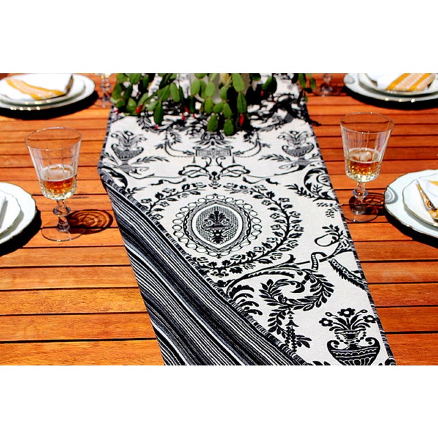 Waverly French Damask Linen Reversible Table Runner With Piping and
