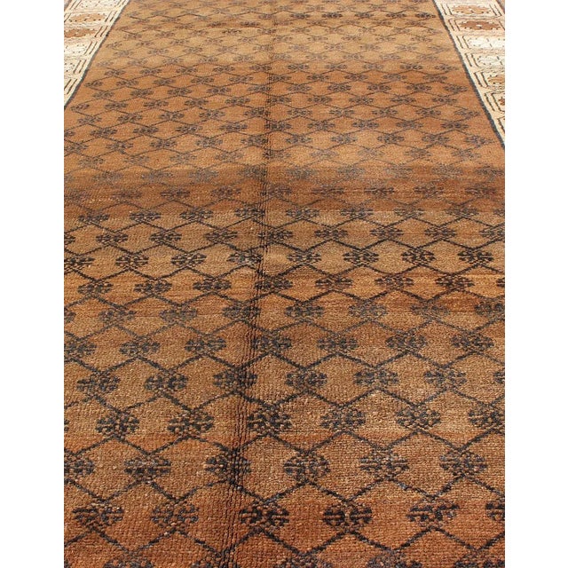 Vintage Turkish Kars Tribal Rug With All-Over Modern Design in Brown Colors For Sale In Atlanta - Image 6 of 9