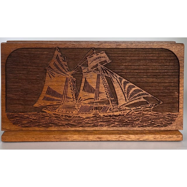 Nautical LastCHANCE!Mid 20th Century American Walnut Maritime Nautical Motif Napkin Holder For Sale - Image 3 of 10