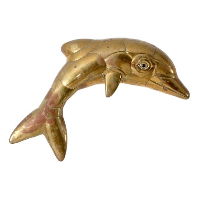 Mid-Century Brass Dolphin Wall Hanging For Sale