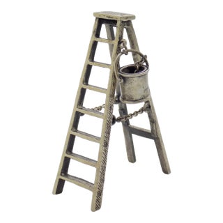 Vintage Italian Handmade Genuine Sterling 925 Silver Ladder & Bucket Figurine For Sale