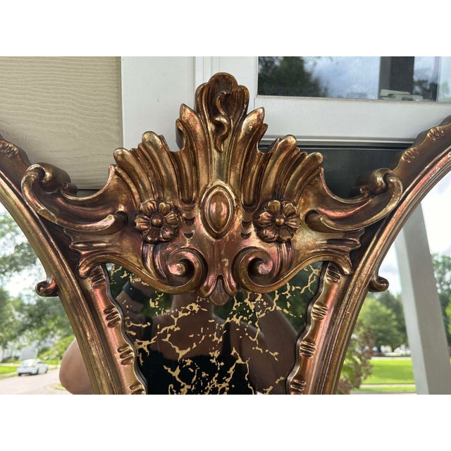 1970s 1970s Hollywood Regency Gold Double Mirror Large Gilt With Ornate Scrollwork and Mercury Glass For Sale - Image 5 of 10