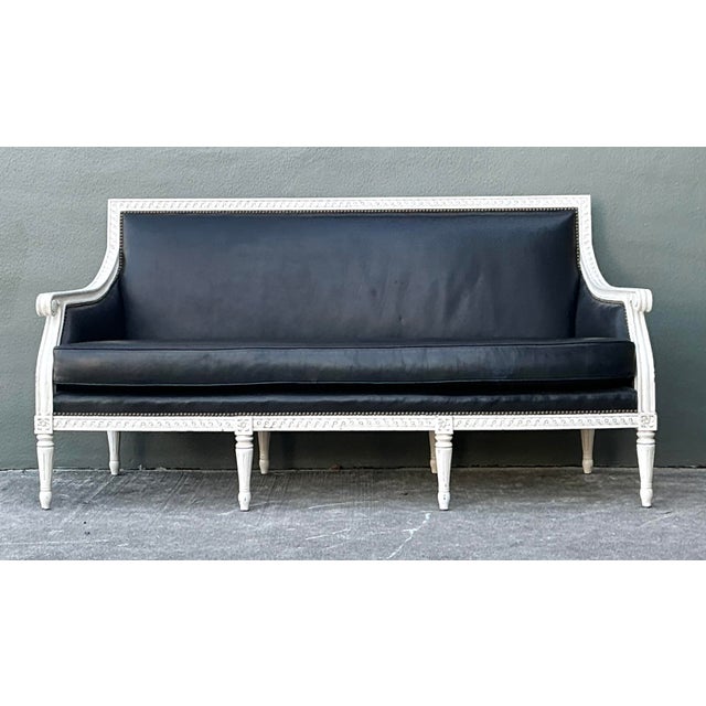 Vintage Oly “Hanna” Leather Louis XVI Style Sofa For Sale In West Palm - Image 6 of 12