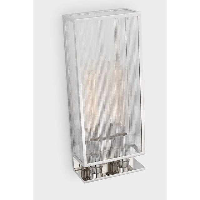Visual Comfort Barbara Barry for Visual Comfort Signature York 24" Double Box Sconce in Polished Nickel with Clear Ribbed Glass For Sale - Image 4 of 9