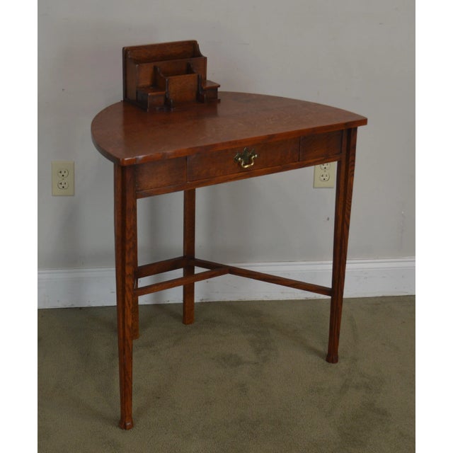 Antique Half-Round Demilune Oak Writing Desk With Tabletop Organizer