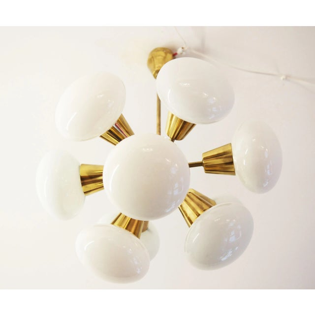 Gold Mid-Century Sputnik Milk Glass Chandelier, 1960s For Sale - Image 8 of 10