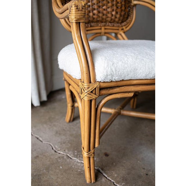 Rare Set of Four Vintage Padma’s Plantation Armchairs Woven Rattan, Sherpa Upholstery For Sale - Image 9 of 18