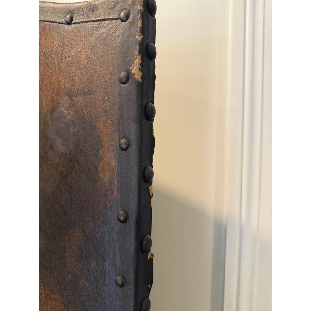 Antique Painted Leather Screen For Sale - Image 4 of 8