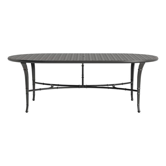 Brown Jordan Calcutta 44" x 86" Oval Cast Umbrella Dining Table, Textured Pewter frame For Sale