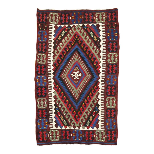 Tribal Mini Size Turkish Kilim, Mid-20th Century - 2'4" x 3'6" For Sale