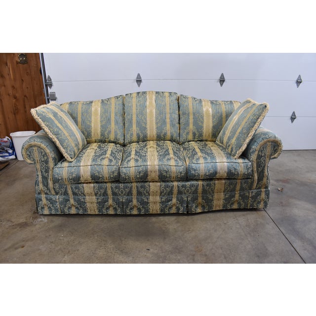 Drexel Heritage Lillian August Collection Teal Damask Rolled Arm Camel