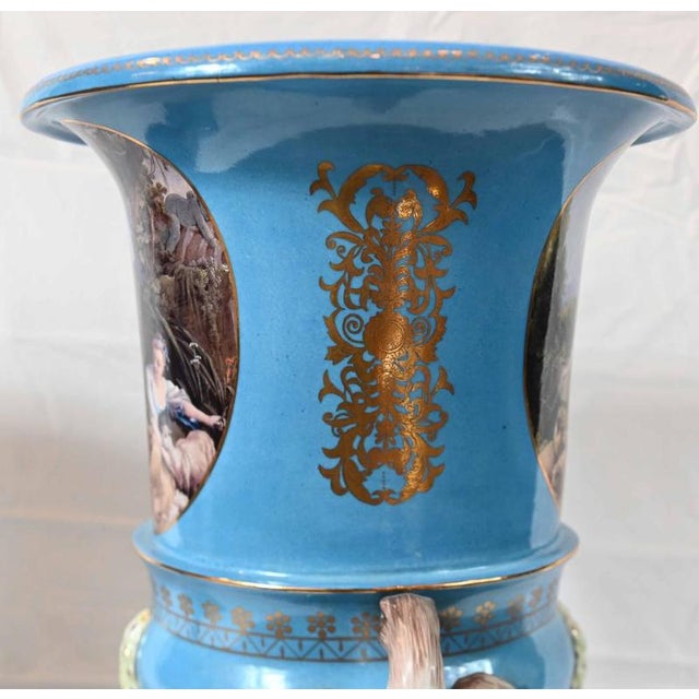 French Floral Porcelain Campana Urns in the style of Sevres, Set of 2 For Sale - Image 3 of 7