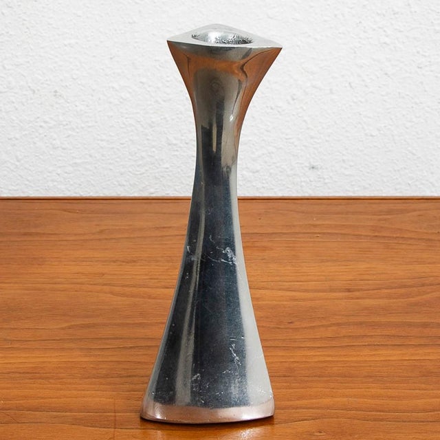 Nambe Mid Century Modern Nambe Candle Holders Set Two Made From Nambé Alloy Vintage MCM For Sale - Image 4 of 12