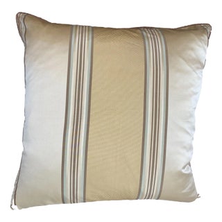 Neutral Silk Striped Throw Pillow Cover For Sale