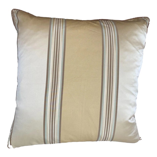 Neutral Silk Striped Throw Pillow Cover For Sale