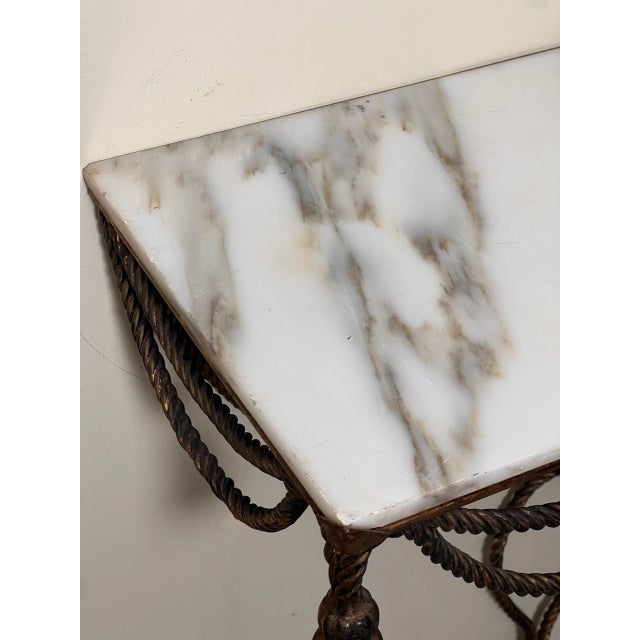 Italian Rope and Tassel Gilt Iron Wall Mount Console Table, Marble Top, 1960s For Sale In Philadelphia - Image 6 of 12