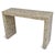 Handcrafted console table from India. Clean waterfall silhouette wrapped in a striking geometric inlay pattern, creating a...