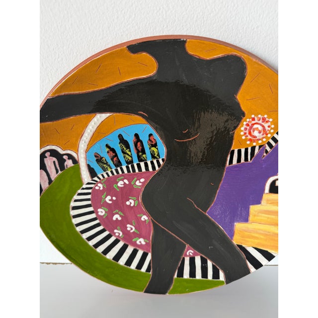 Ceramic 1980s Lois Barton Hand-Painted Figurative Modernist Art Ceramic Decorative Plate For Sale - Image 7 of 12