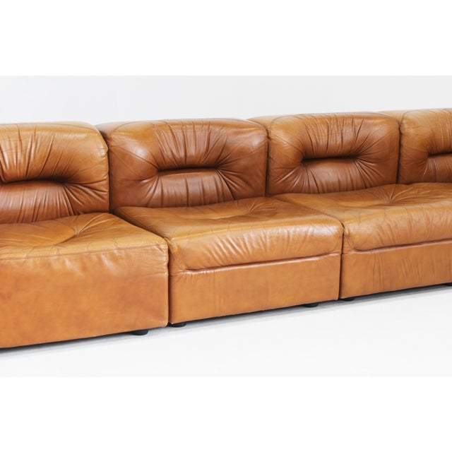 Vintage Modular Sofa in Cognac Leather, Italy, 1970s, Set of 4 For Sale - Image 4 of 13