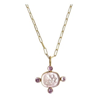 Petite Guardian Angel Intaglio Necklace (Blush) For Sale