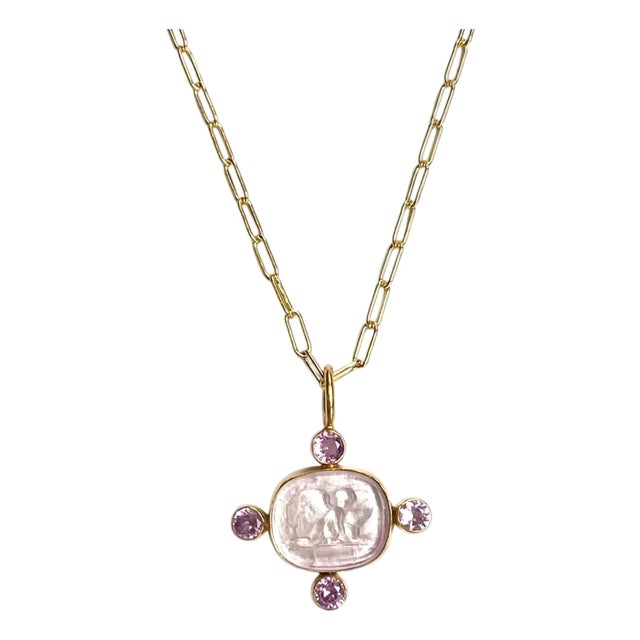 Petite Guardian Angel Intaglio Necklace (Blush) For Sale
