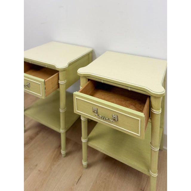 Green Mid 20th Century Henry Link Bali Hai Green Faux Bamboo Pair of Nightstands Hollywood Regency For Sale - Image 8 of 16